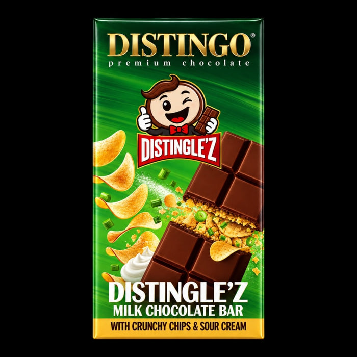 Distingo Premium Chocolate Distingle'z Milk Chocolate Bar with Crunchy Chips & Sour Cream 140g
